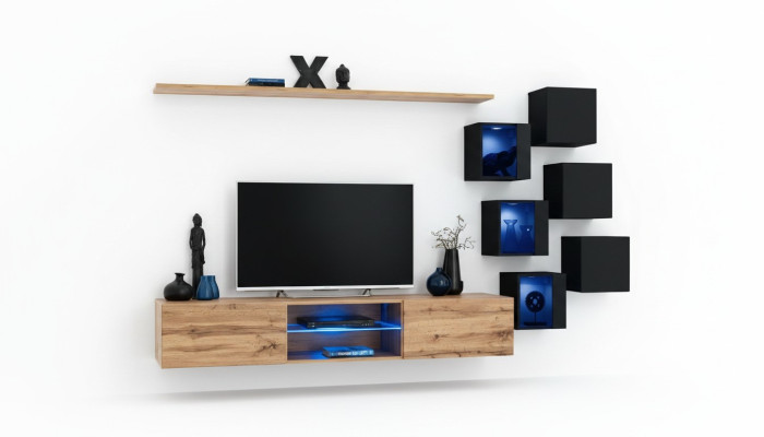 Wohnwand Braun Regale Sideboard Wand Schrank Luxus Neu TV-Ständer Holzmöbel