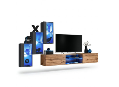 3x Wandschrank Wohnwand Set 4tlg Wohnzimmermöbel Wand Regale Sideboard