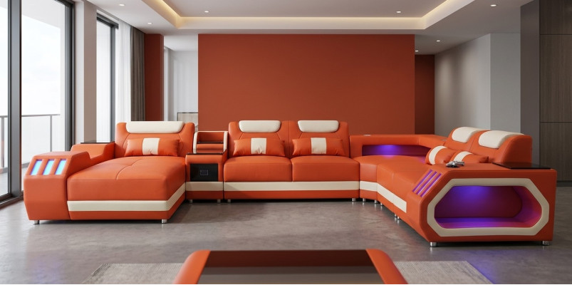 Ecksofa U-Form Orange Wohnlandschaft Couch Polster Eckgarnitur Sofa Modern
