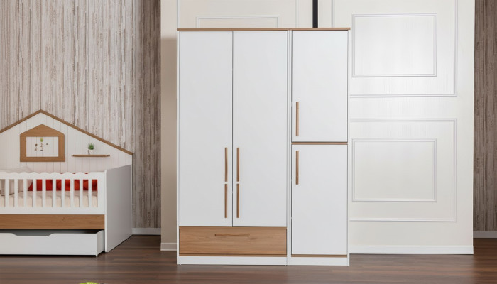 Robuster Holz Kleiderschrank Kinderzimmer Schrank 4-Türiger Schrank