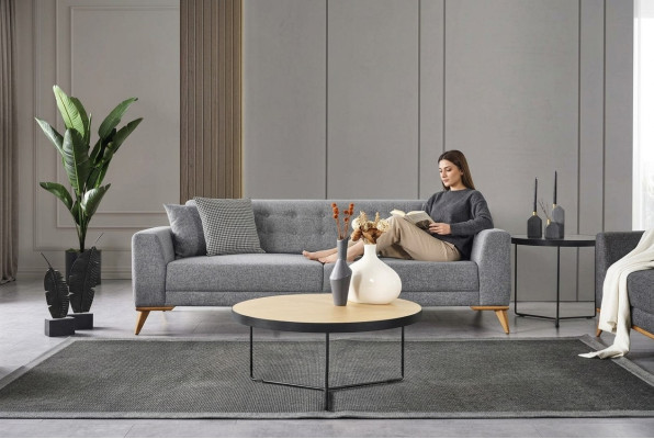 Modern Dreisitzer Sofa Grau Couchen luxus Möbel im Wohnzimmer 223cm