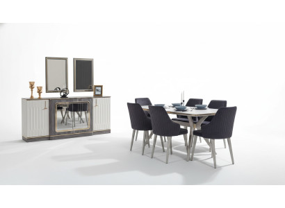 Luxus Esszimmer Set Esstisch + 6x Stühle + Sideboard mit 2x Spiegel Neu Set