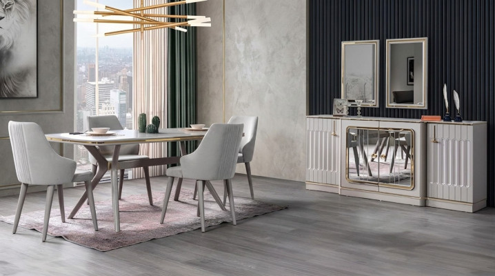 Esszimmer Set Garnitur Sideboard mit 2x Spiegel Tisch 6x Stuhl 10tlg.