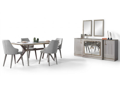 Esszimmer Set Garnitur Sideboard mit 2x Spiegel Tisch 6x Stuhl 10tlg.