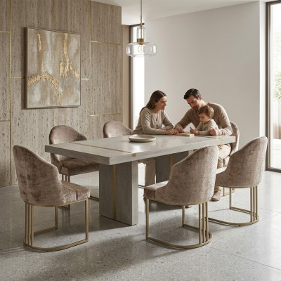 Luxus Esszimmerstuhl 6x Stühle Textildesign Metall zeitgenössische Stuhlmöbel