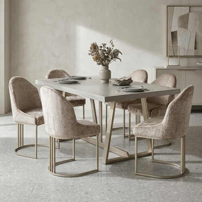 Luxus Esszimmerstuhl 6x Stühle Textildesign Metall zeitgenössische Stuhlmöbel
