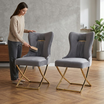 Esszimmer 2x Stühle Luxus Sessel Stuhl Grau Lehnstuhl Wohnzimmer Möbel Neu
