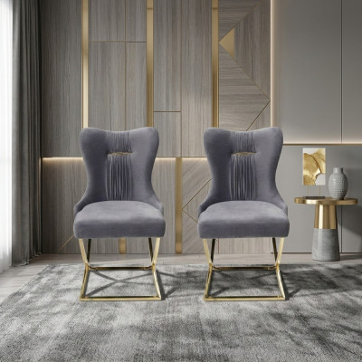 Esszimmer 2x Stühle Luxus Sessel Stuhl Grau Lehnstuhl Wohnzimmer Möbel Neu