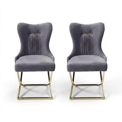 Esszimmer 2x Stühle Luxus Sessel Stuhl Grau Lehnstuhl Wohnzimmer Möbel Neu