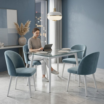 Modern Esszimmer Holz 4x Stühle Blau Ohne Armlehne Neu Design Polster Stuhl