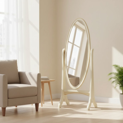 Wohnzimmer Bodenspiegel Spieglein Holzrahmen Oval weiß Standspiegel Spiegel