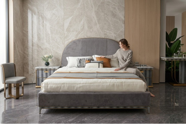Graue Schlafzimmer Garnitur Bettgestell 2x Nachttische Doppelbett 3tlg