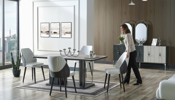 Luxus Esszimmer Set Esstisch 6x Stühle Anrichte Essgruppen Essgruppe 8 tlg