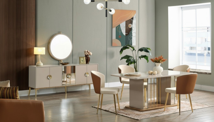 Luxuriöse Esszimmer Set Esstisch + 6x Stühle + Anrichte Essgruppen Neu 8 tlg