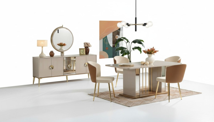 Luxuriöse Esszimmer Set Esstisch + 6x Stühle + Anrichte Essgruppen Neu 8 tlg