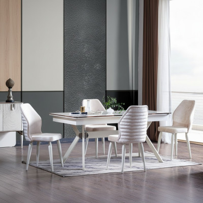 Esszimmer set Modern Esstisch + 6x Stühle Tisch Holz Polsterstuhl 7tlg. Neu