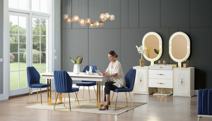 Luxuriöse Esszimmer Set Esstisch + 6x Stühle + Sideboard Essgruppen Neu 8 tlg