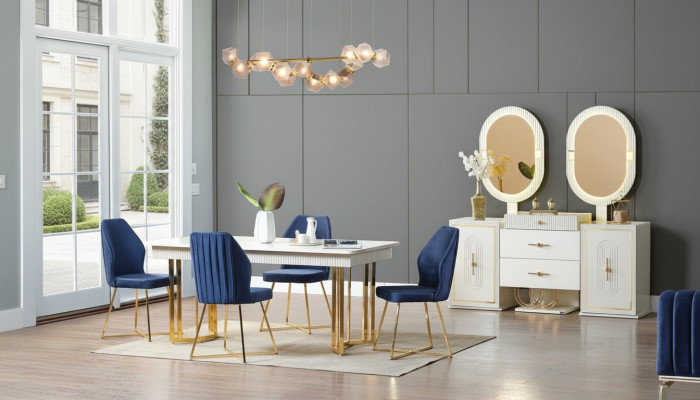 Luxuriöse Esszimmer Set Esstisch + 6x Stühle + Sideboard Essgruppen Neu 8 tlg