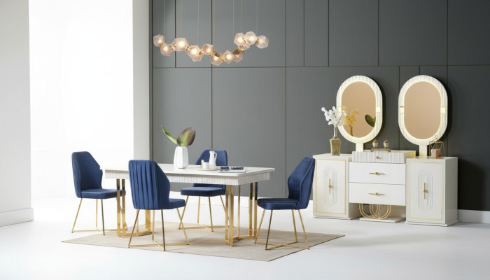 Luxuriöse Esszimmer Set Esstisch + 6x Stühle + Sideboard Essgruppen Neu 8 tlg