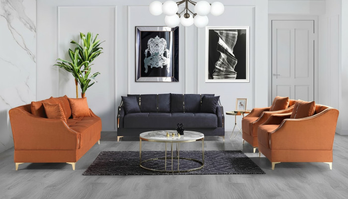 Sofagarnitur 3+2+1+1 Sitzer Wohnzimmer Set Komplett Textil Sofa Sessel Holz Neu