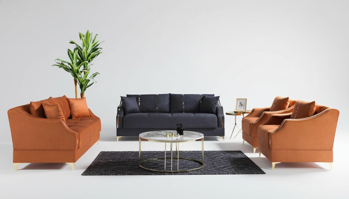 Sofagarnitur 3+2+1+1 Sitzer Wohnzimmer Set Komplett Textil Sofa Sessel Holz Neu