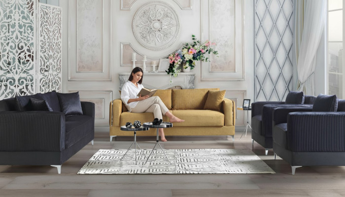 Sofagarnitur 3+2+1+1 Sitzer Textil Modern Komplett Sessel Sofa 3 Sitzer Luxus