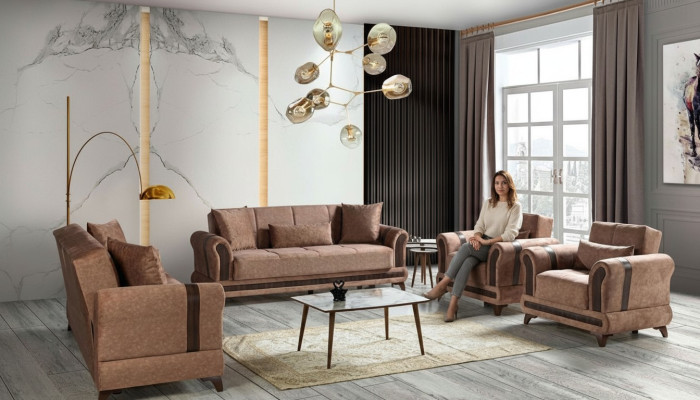 Sofagarnitur 3+2+1+1 Sitzer Wohnzimmer Set Textil Sofa Sessel Schlafsofa