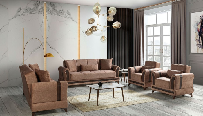 Sofagarnitur 3+2+1+1 Sitzer Wohnzimmer Set Textil Sofa Sessel Schlafsofa