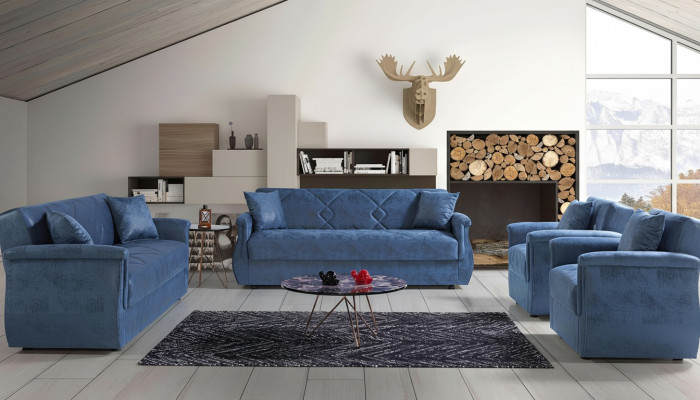 Sofagarnitur 3+2+1+1 Holz Wohnzimmer Luxus Sofa Modern Stoff Komplett Eu