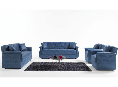 Sofagarnitur 3+2+1+1 Holz Wohnzimmer Luxus Sofa Modern Stoff Komplett Eu