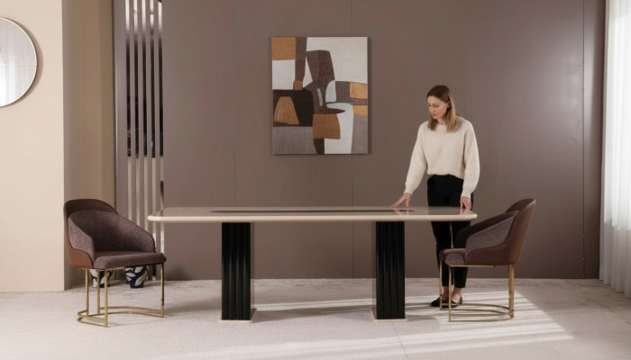 Esszimmer Set Luxus 4x Stühle+Esstisch Essgruppe Garnitur Lehnstühle Modern