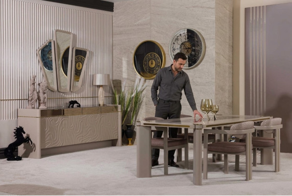 Luxus Esszimmer Set Esstisch + 6x Stühle Sideboard mit 3xSpiegel Essgruppen