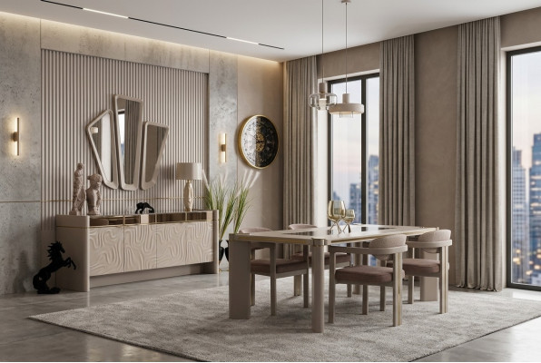 Luxus Esszimmer Set Esstisch + 6x Stühle Sideboard mit 3xSpiegel Essgruppen