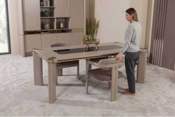 Esszimmer Set 4x Stühle Esstisch Set Esszimmer Designer Holz Stühle Garnitur Neu