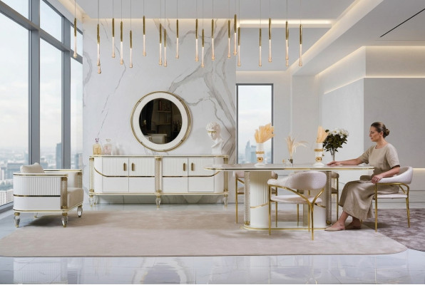 Luxus Esszimmer Set Esstisch + 6x Stühle + Anrichte Essgruppen Sideboard 8 tlg