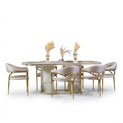 Esszimmer set Modern Esstisch + 6x Stühle Tisch Holz Polsterstuhl 7tlg. Gruppe
