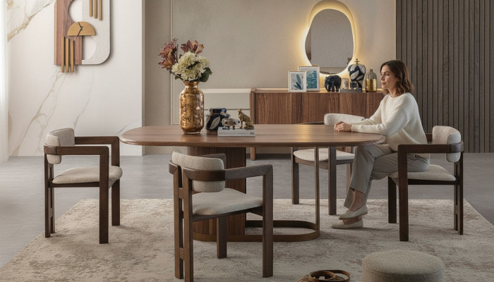 Luxuriöse Esszimmer Set Esstisch + 6x Stühle + Anrichte + Spiegel 9 tlg Modern