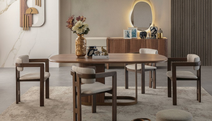 Luxuriöse Esszimmer Set Esstisch + 6x Stühle + Anrichte + Spiegel 9 tlg Modern