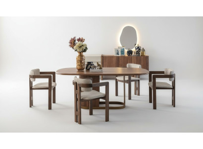 Luxuriöse Esszimmer Set Esstisch + 6x Stühle + Anrichte + Spiegel 9 tlg Modern