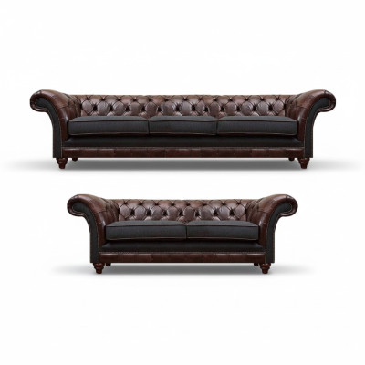 Chesterfield Braun-Graue Wohnzimmer Couchgarnitur Moderne Sofas 2tlg