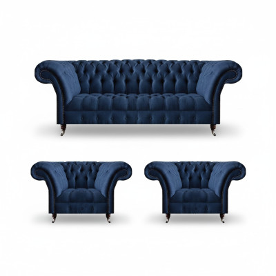 Luxuriöse Chesterfield Garnitur Moderner Dreisitzer 2x Polstersessel