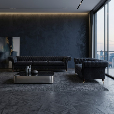 Schwarze Chesterfield Polstercouchen Designer Wohnzimmer Textil Sofas