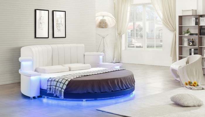 Modern rund säng med LED-belysning