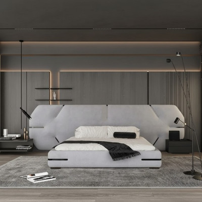 Säng med elegant huvudgavel och modern design för sovrum