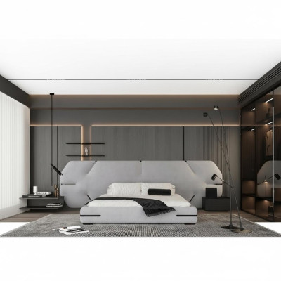 Säng med elegant huvudgavel och modern design för sovrum