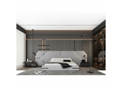 Säng med elegant huvudgavel och modern design för sovrum