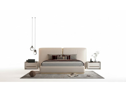 Sängram i beige med gyllene detaljer, modern design, sänggavel för sovrum
