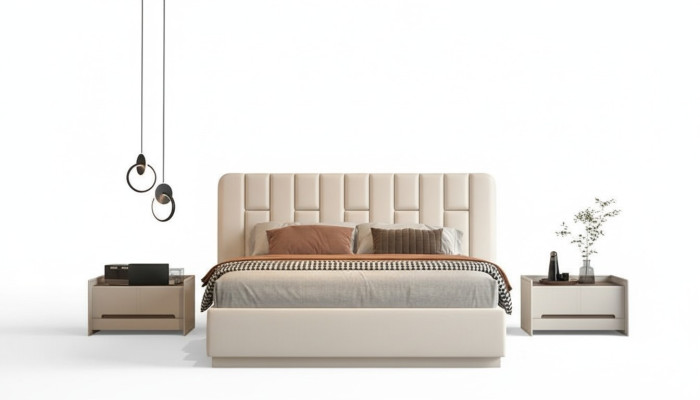 Säng med modern kaptensdesign i beige