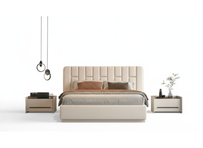 Säng med modern kaptensdesign i beige