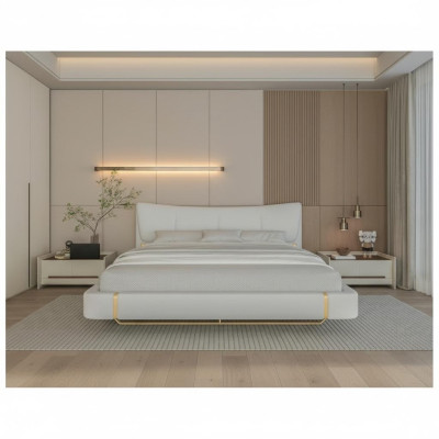 Pat luxos grå med gyllene detaljer, modern design och bekväm huvudgavel